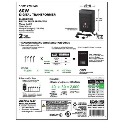 Hampton Bay Low-Voltage 60-Watt Landscape Lighting Transformer