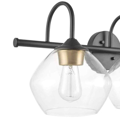 Globe Harrow 26.3 in. 3-Light Dark Bronze Vanity w/Brass Accents and Clear Glass