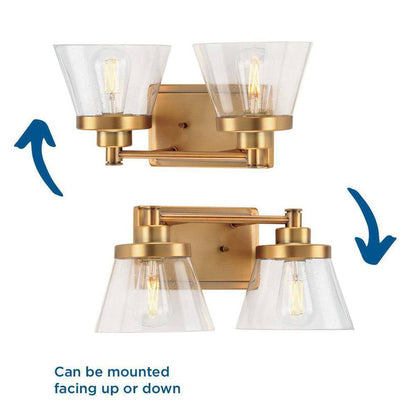 Progress Lighting Hinton 15.5 in. 2-Light Seeded Glass Farmhouse Vanity Light