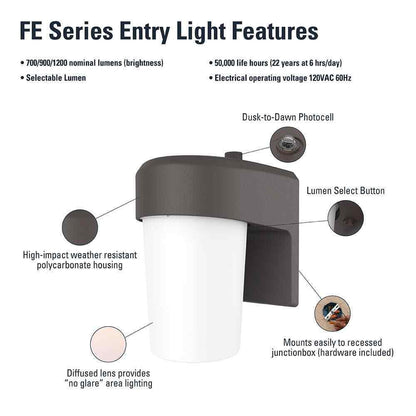HALO FE 1-Light Bronze LED Outdoor Lantern Sconce with Dusk to Dawn FE12S40FDB