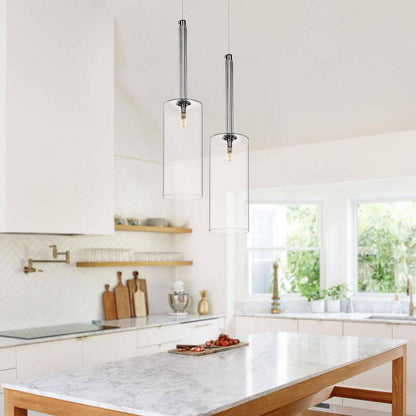 LamQee 1-Light Clear Cylinder Pendant Light with Glass Shade 06FTL0239CBK