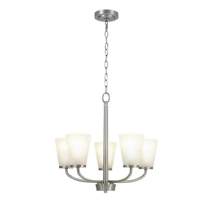 Hampton Bay Helena 21" 5-Light Brushed Nickel Chandelier w/ Frosted Glass Shades