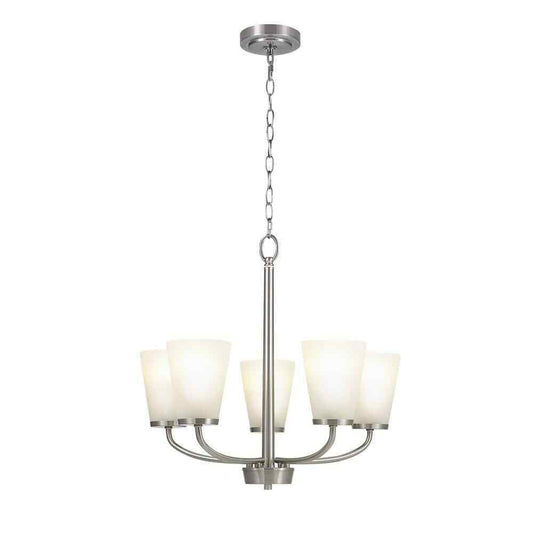 Hampton Bay Helena 21" 5-Light Brushed Nickel Chandelier w/ Frosted Glass Shades