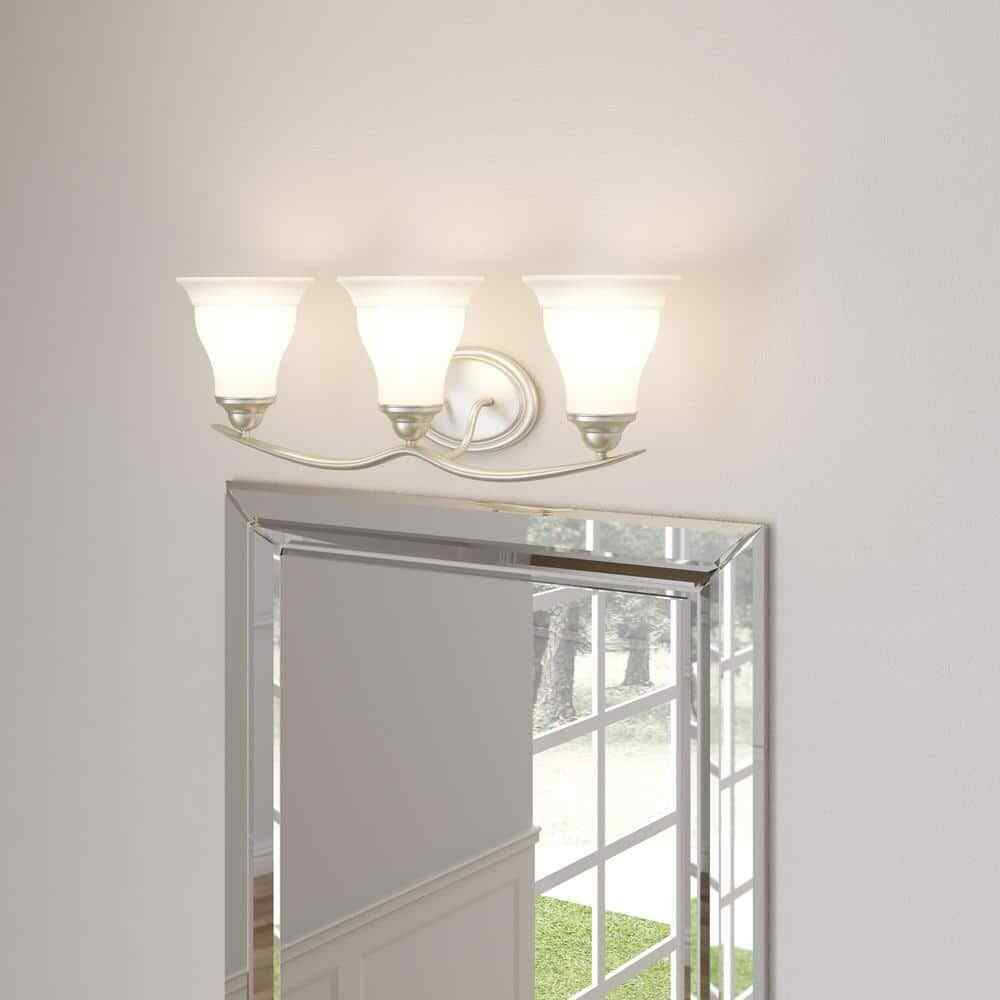 Progress Lighting Trinity 3-Light Brushed Nickel Glass Traditional Bath Vanity