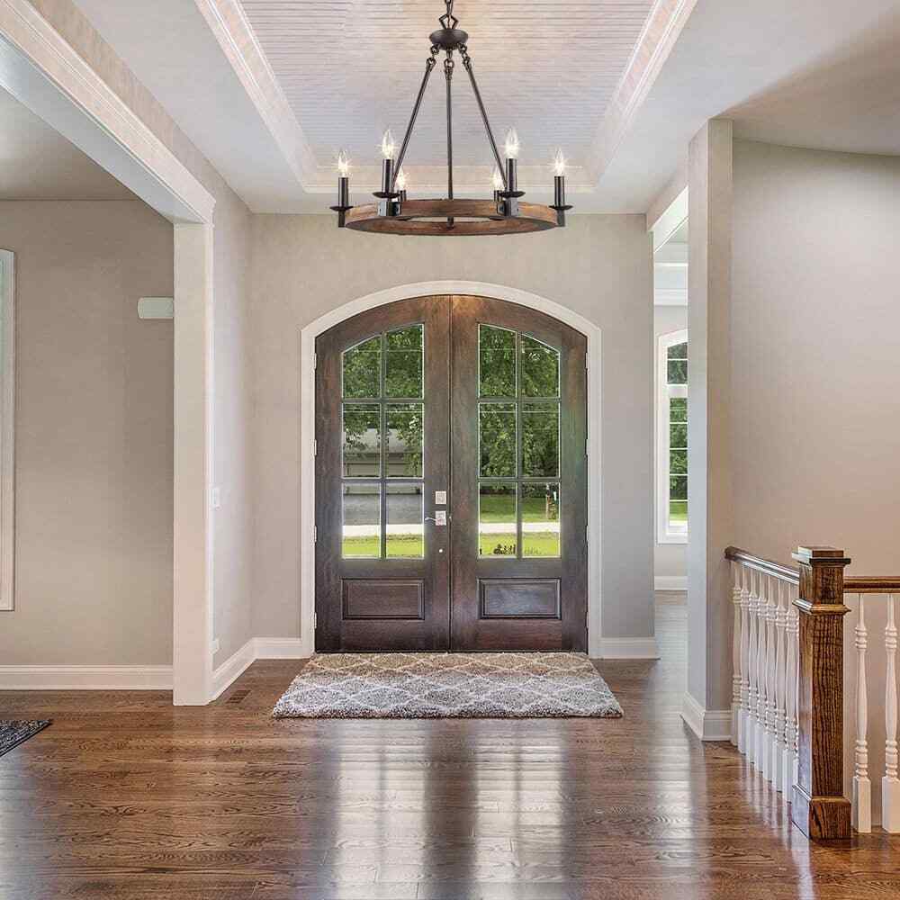 LNC Wagon Wheel Chandelier 6-Light Distressed Wood Island Light Rustic Bronze