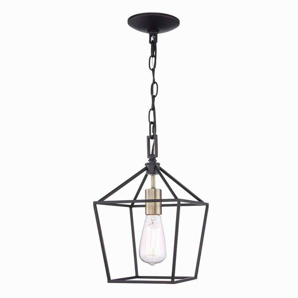 Home Decorators Weyburn 1-Light Black and Gold Farmhouse Mini Pendant Light