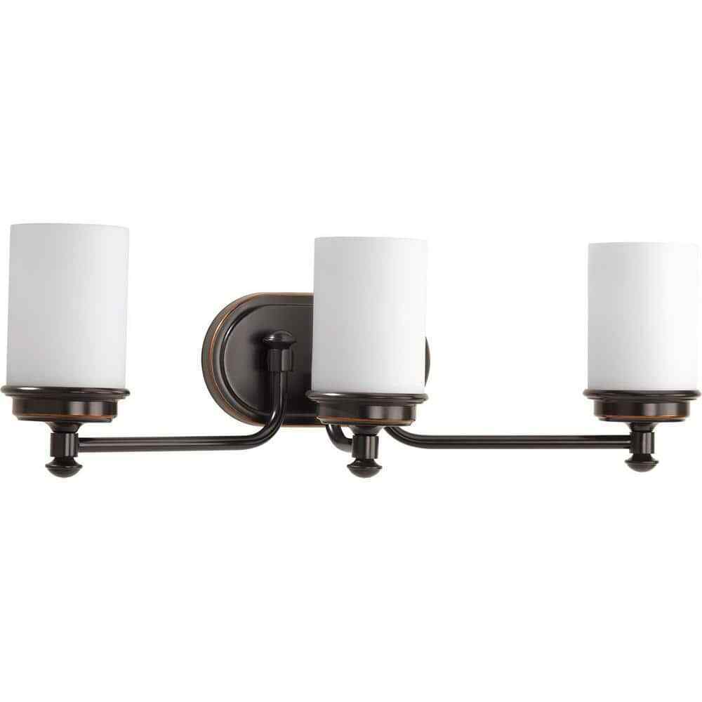 Progress Lighting 3-Light Rubbed Bronze Etched Opal Glass Coastal Vanity Light