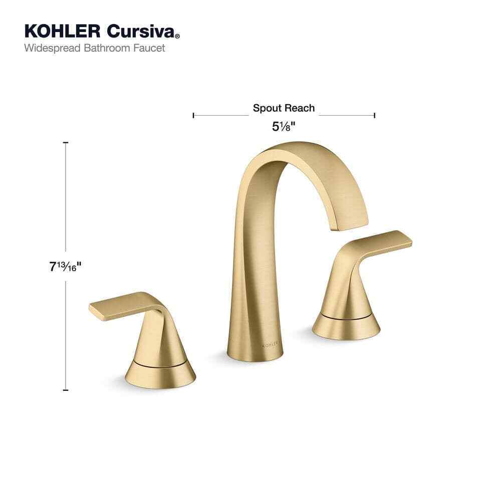 KOHLER Cursiva 8" Double Handle Bathroom Faucet in Vibrant Brushed Moderne Brass