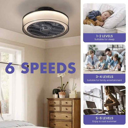 ANTOINE Modern Dimmable LED Indoor Gray Smart Enclosed Ceiling Fan w/ Remote