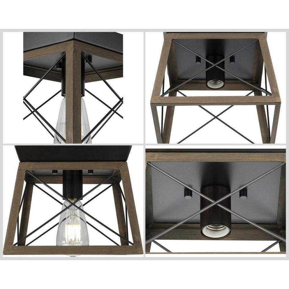 Progress Lighting Briarwood Antique Bronze Flush Mount Light w/Painted Oak Frame