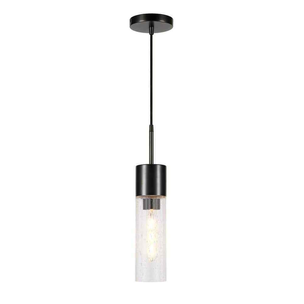 Meyer&Cross Lance 1-Light Blackened Steel Pendant with Seeded Glass Shade