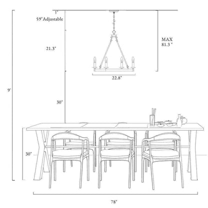 LNC Wagon Wheel Chandelier 6-Light Distressed Wood Island Light Rustic Bronze