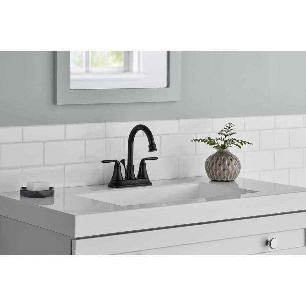 Glacier Bay Sadira 4" Centerset 2-Handle High-Arc Bathroom Faucet in Matte Black