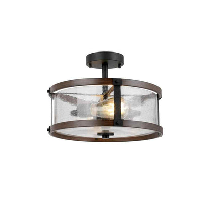Hampton Bay Richland 2-Light Dark Bronze Semi-Flushmount Clear Seedy Glass
