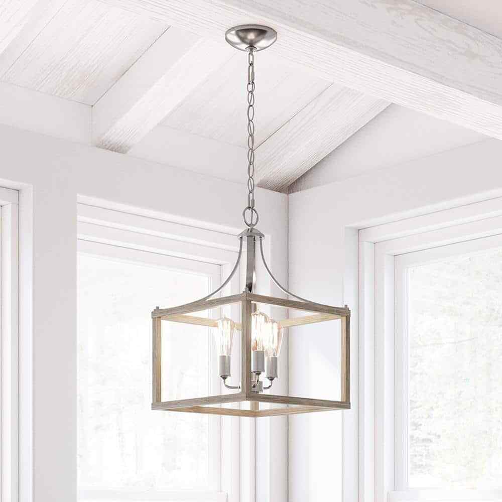 Hampton Bay Boswell Quarter 14 in. 3-Light Brushed Nickel Farmhouse Chandelier
