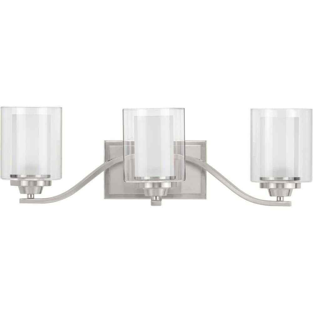 Progress Lighting Kene 3-Light Brushed Nickel Clear Glass Craftsman Vanity Light