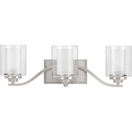 Progress Lighting Kene 3-Light Brushed Nickel Clear Glass Craftsman Vanity Light