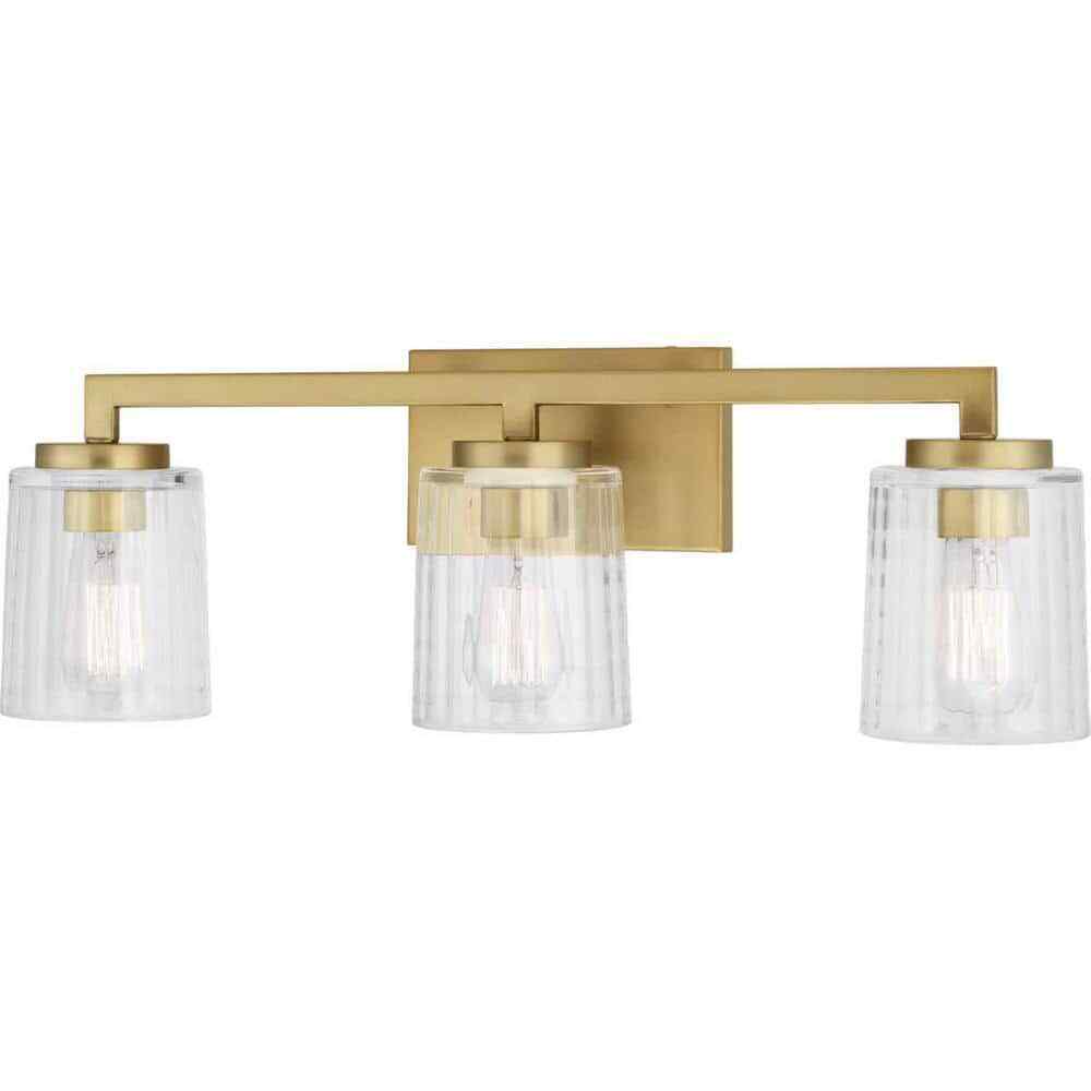 Home Decorators Westlyn 3-Light Brushed Brass Vanity Light w/ Glass Shades