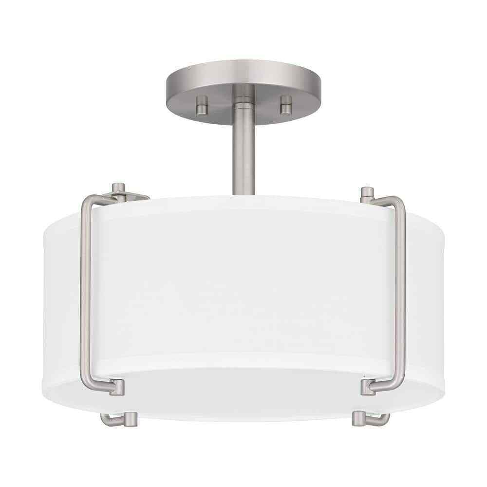 Home Decorators Brookley 14 in. 2-Light Brushed Nickel Semi-Flush Mount