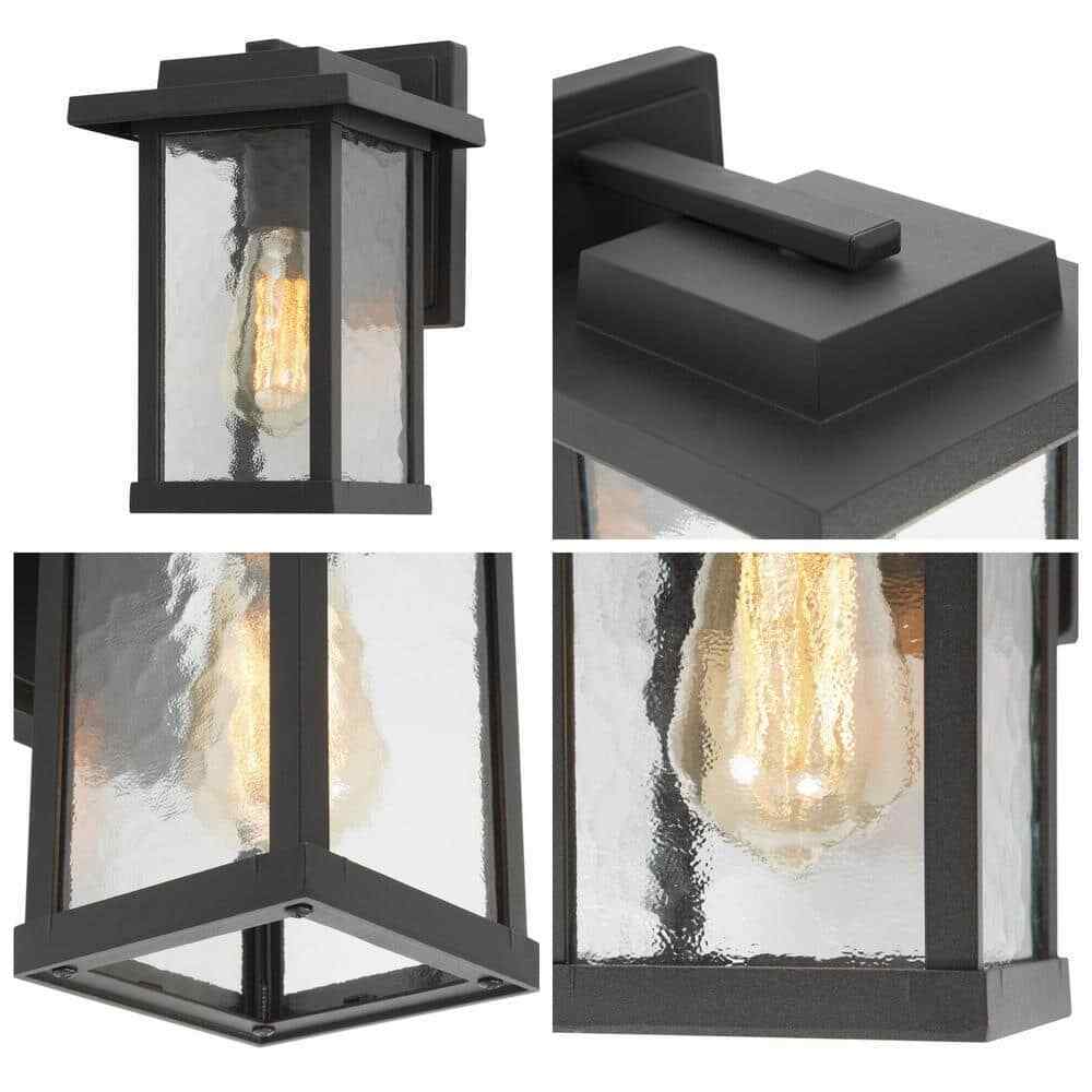 LNC Matte Black Outdoor Wall Lantern Sconce with Textured Glass Shade