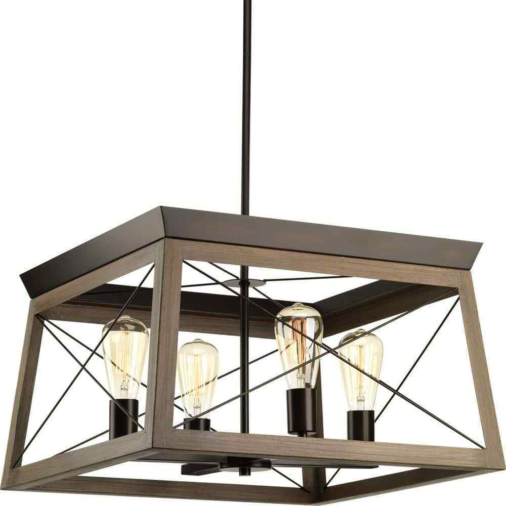 Progress Lighting Briarwood 4-Light Antique Bronze Farmhouse Square Chandelier