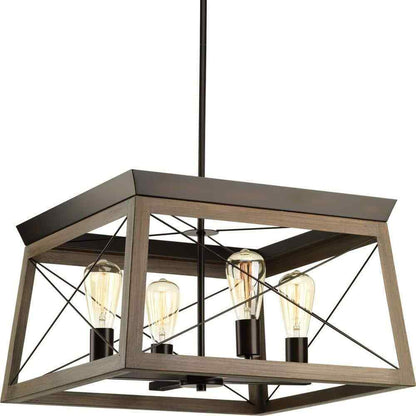 Progress Lighting Briarwood 4-Light Antique Bronze Farmhouse Square Chandelier