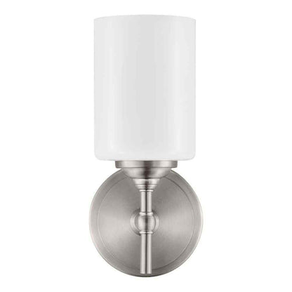 Home Decorators Ayelen 1-Light Brushed Nickel Opal White Glass Wall Sconce