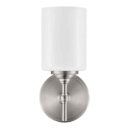 Home Decorators Ayelen 1-Light Brushed Nickel Opal White Glass Wall Sconce