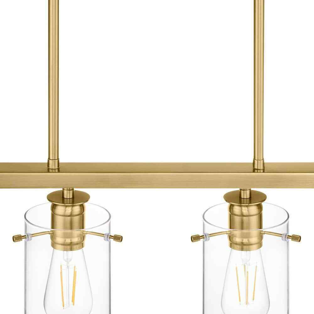 Hampton Bay Regan Brushed Gold Industrial Linear Chandelier  Clear Glass Shades