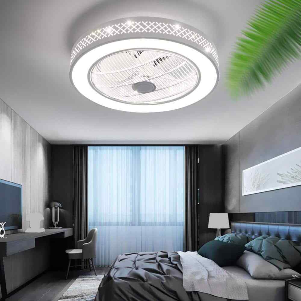 OUKANING  Integrated LED Indoor White Smart Enclosed Ceiling Fan w/ Remote