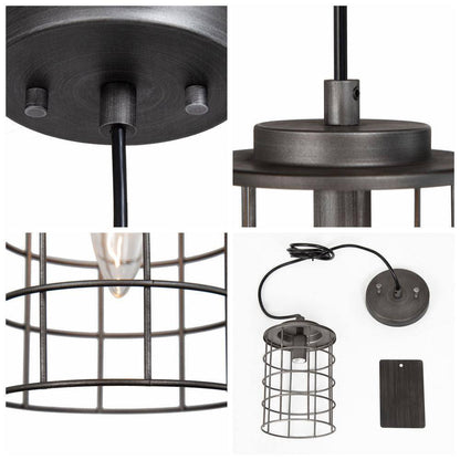 LNC 1-Light Farmhouse Rustic Gray Mini Pendant Cage Foyer Hall Island Bar Light