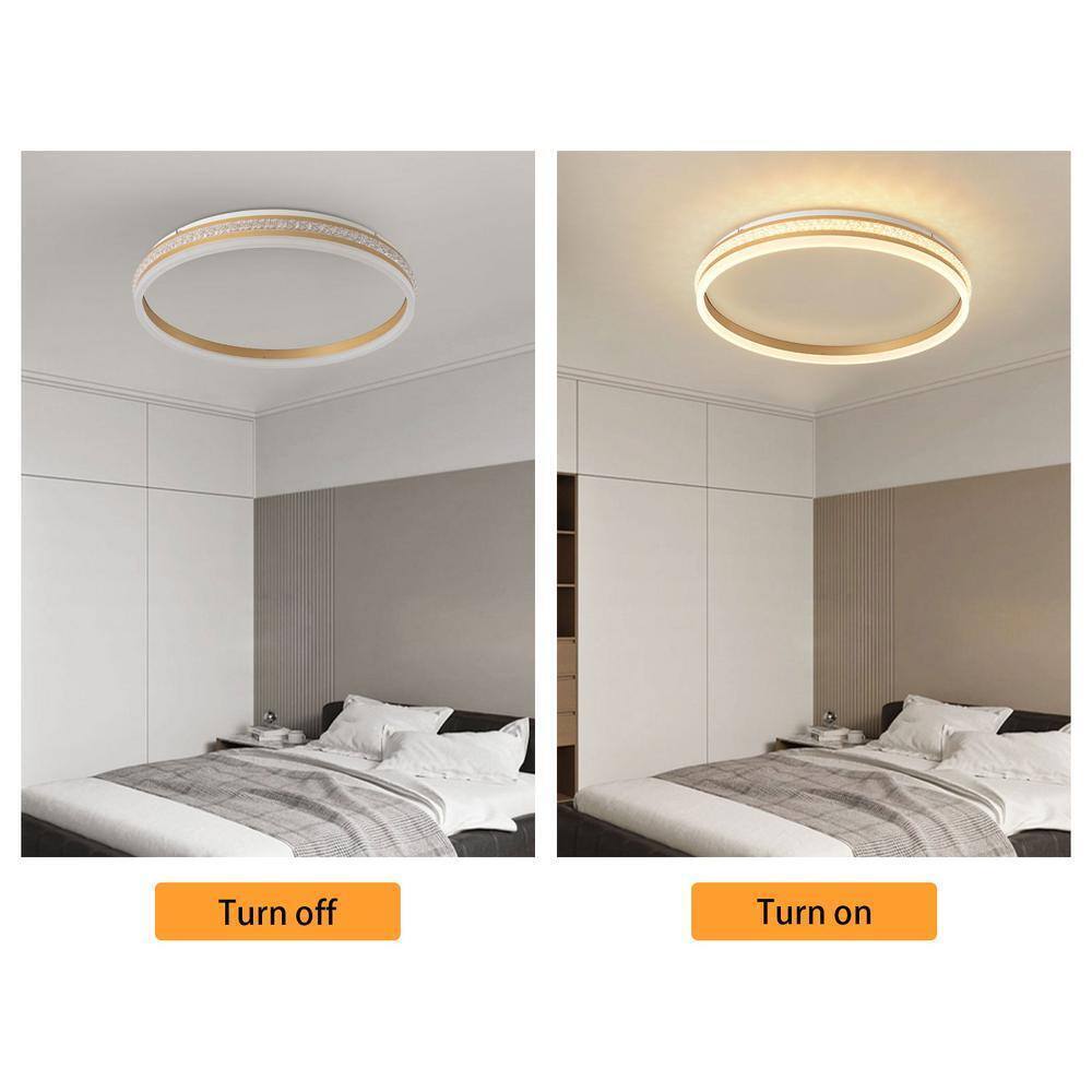 OUKANING 19.68 in. Gold Modern Round Flush Mount Dimmable LED Ceiling Light
