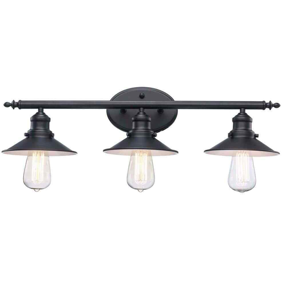 Hampton Bay Glenhurst 25 in. 3-Light Farmhouse Black Bathroom Vanity Light