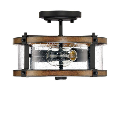 Hukoro Mousse 12.2 in. 2-Light Semi Flush Mount w/ Matte Black Barnwood Accents