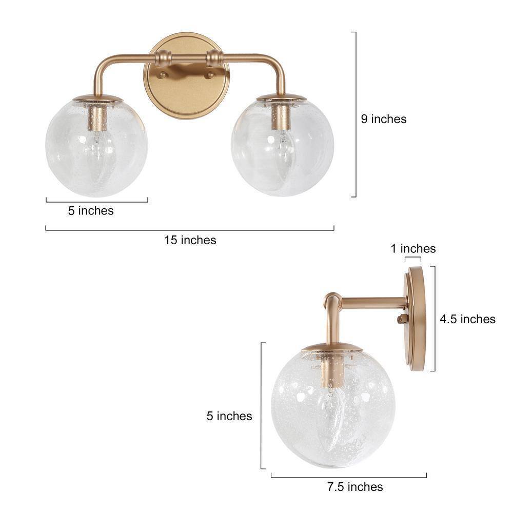 Uolfin Modern Globe Bathroom Vanity Light 2-Light Brass Gold Round Light