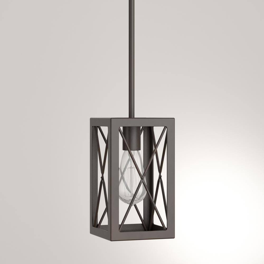 Home Decorators 1-Light Matte Black Mini Pendant Rectangular Cage Hanging Light