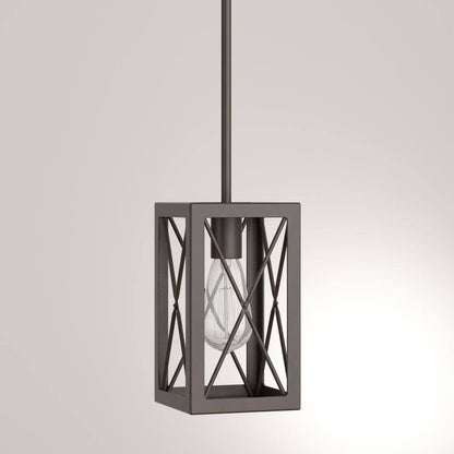 Home Decorators 1-Light Matte Black Mini Pendant Rectangular Cage Hanging Light