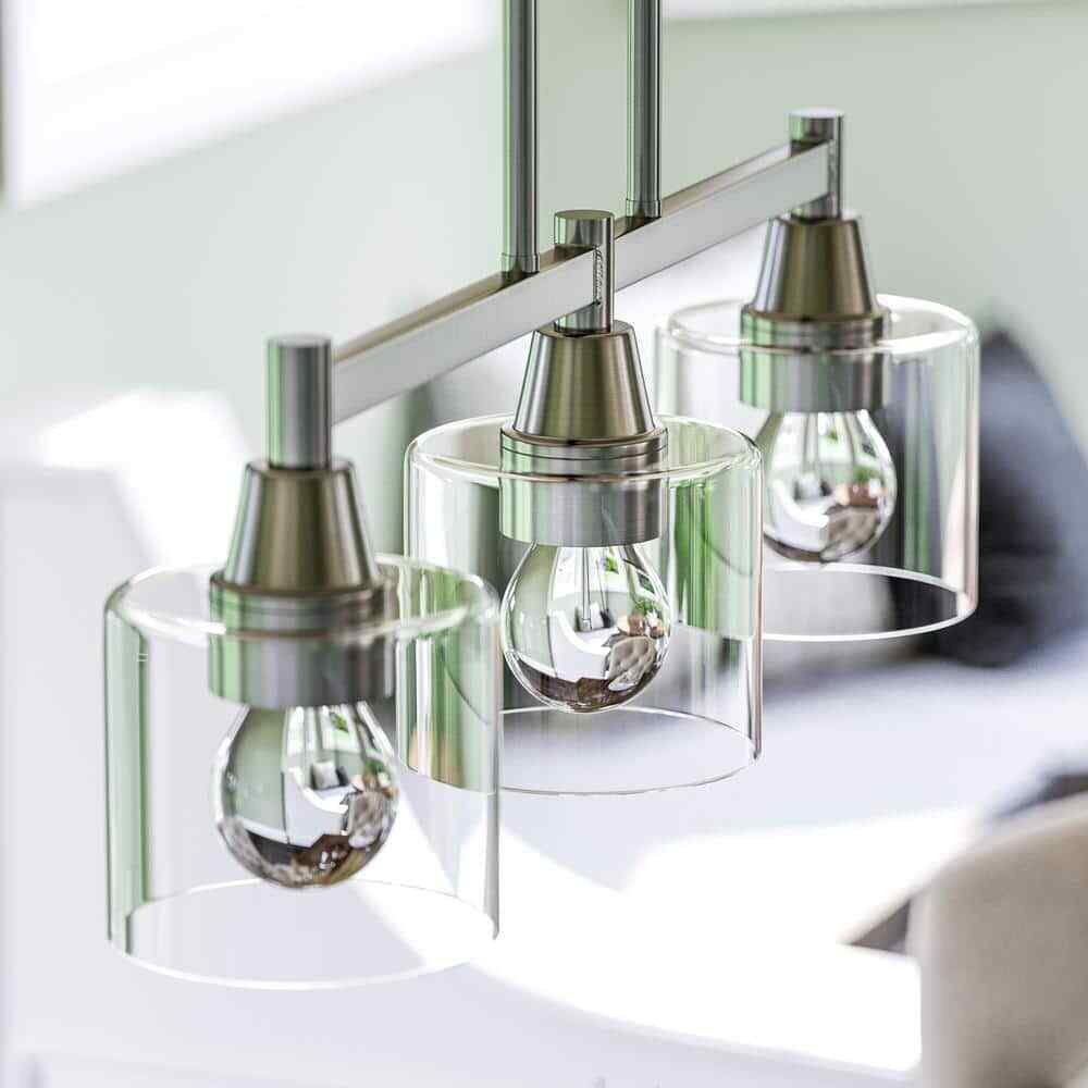 Hampton Bay Oron 3-Light Brushed Nickel Linear Island Pendant Hanging Light