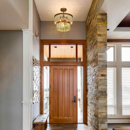 Uolfin Modern Farmhouse Ceiling 4-Light Antique Gold Round Semi-Flush Mount