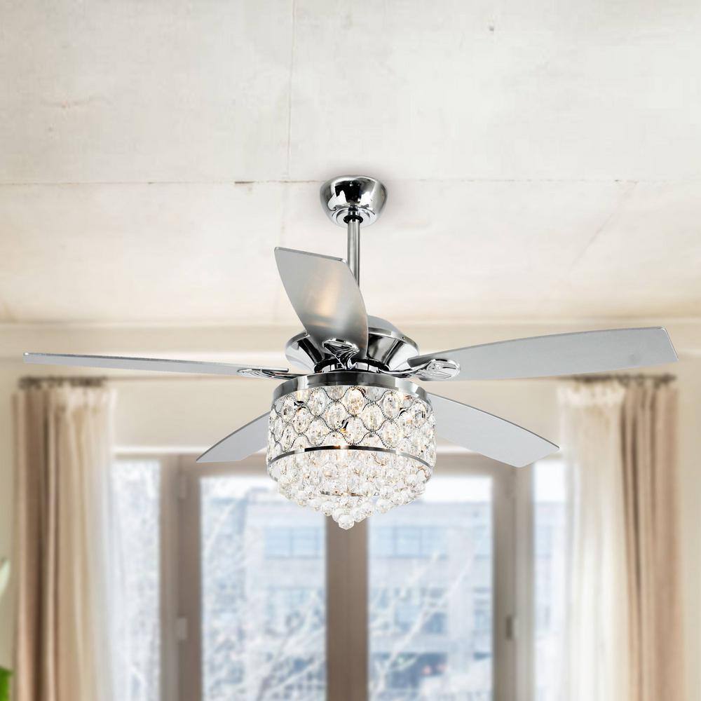 Parrot Uncle 52 in. Indoor Chrome Downrod Mount Crystal Chandelier Ceiling Fan