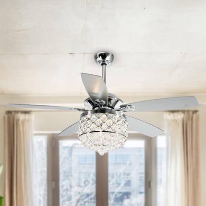 Parrot Uncle 52 in. Indoor Chrome Downrod Mount Crystal Chandelier Ceiling Fan