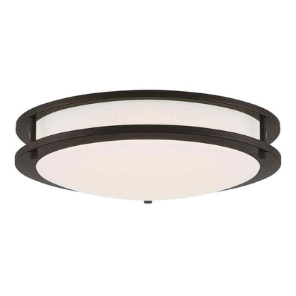 Flaxmere 14 in. Bronze Dimmable Flush Mount Ceiling Light w/ Frosted White Glass