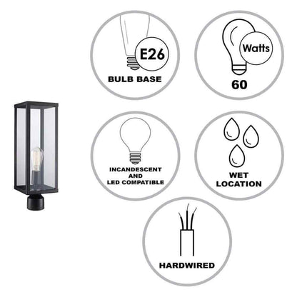 Bel Air Lighting Oxford Black Outdoor Lamp Post Light Fixture with Clear Glass