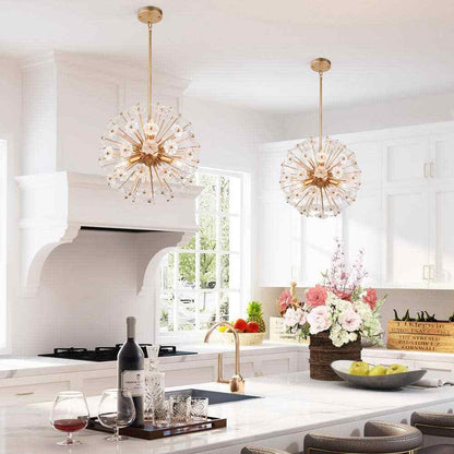 Uolfin Modern Gold Sputnik Chandelier 6-Light Dining Room Island Pendant Fixture