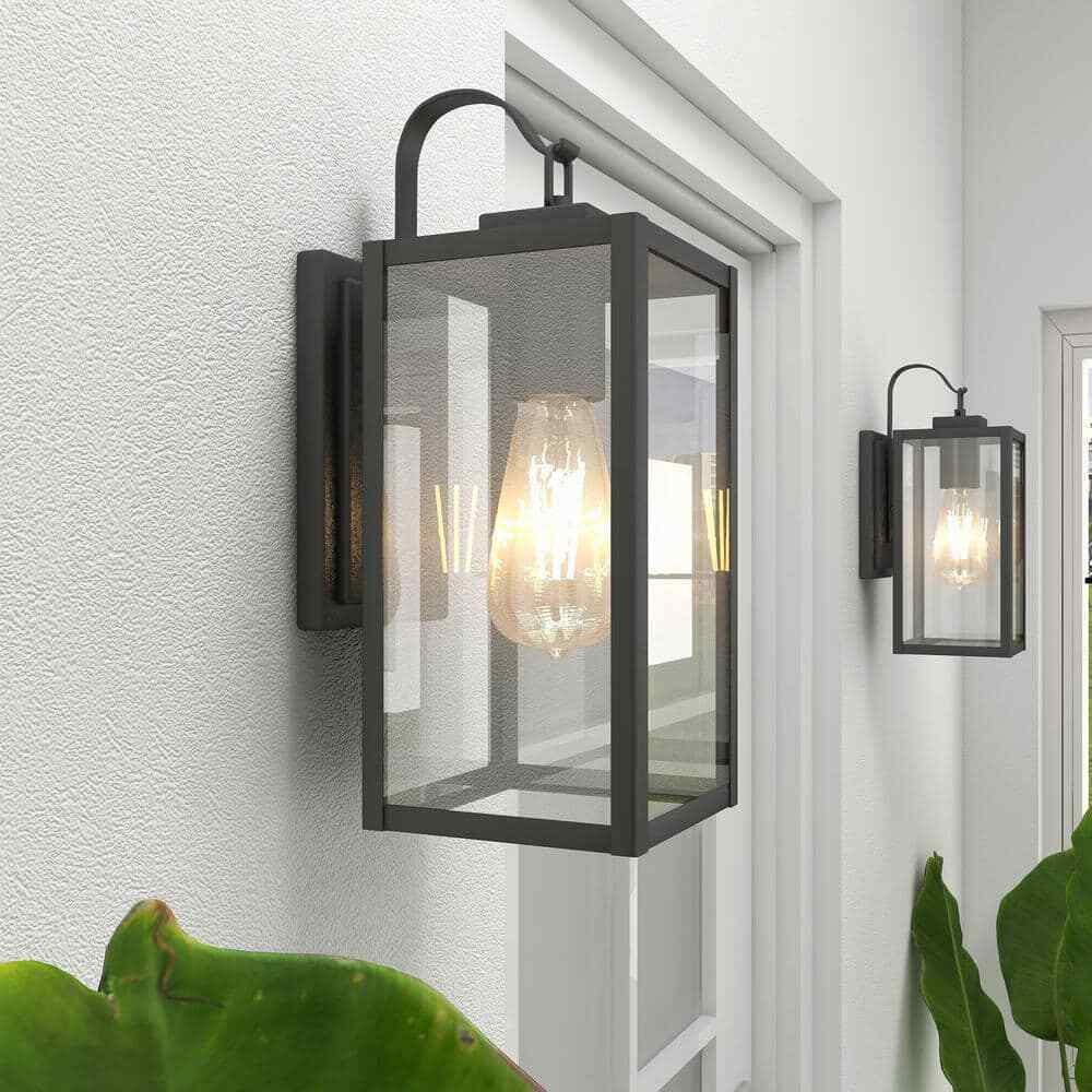 Dawn 13 in. 1-Light Matte Black Hardwired Outdoor Wall Lantern Modern Sconce