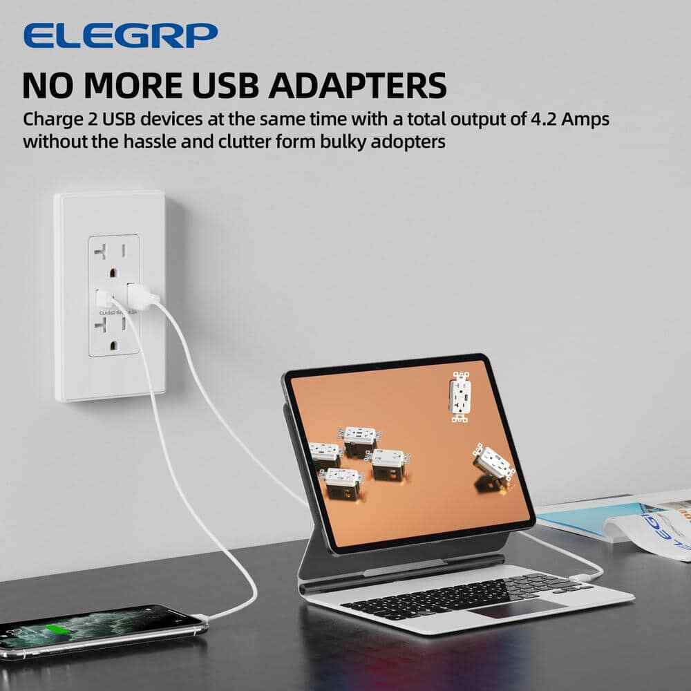 ELEGRP 4.2 Amp Type A + Type C USB Charger Wall Outlet 20 Amp Outlet 4-Pack