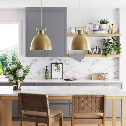 Nathan James Leigh 1-Light Antiqued Brass Shaded Pendant Light
