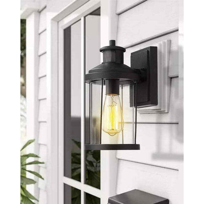 JAZAVA Black Dusk To Dawn Motion Sensing Outdoor Wall Lantern Sconce Light 2-Pk