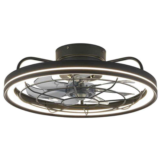 FANNEHONNE 19 in. Indoor Black Low Profile Ceiling Fan w/ Integrated LED Light