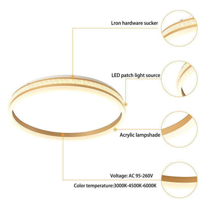 OUKANING 19.68 in. Gold Modern Round Flush Mount Dimmable LED Ceiling Light
